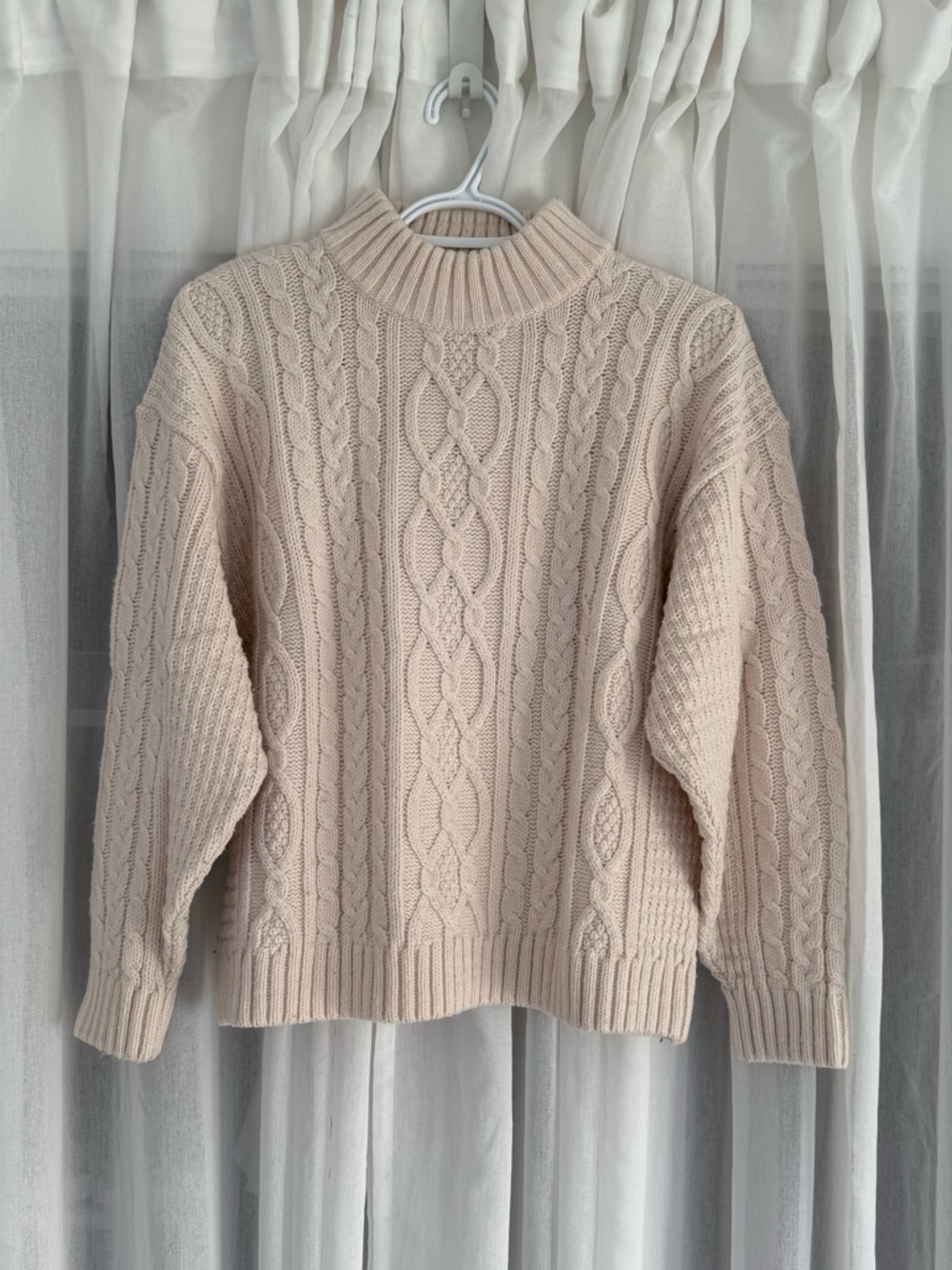 Marks & Spencer Beige Cable Knit Mock Neck Sweater